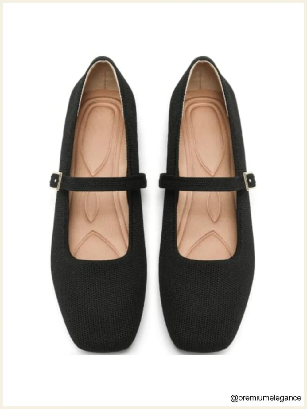 Square Toe Mary Jane Flats, Foldable Knit Ballet Flats with Buckle Strap for
